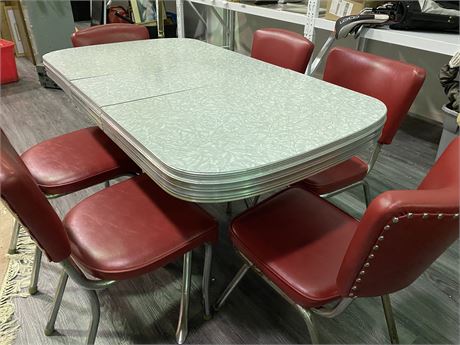 1950s CHROME TABLE SET W/ 6 CHAIRS
