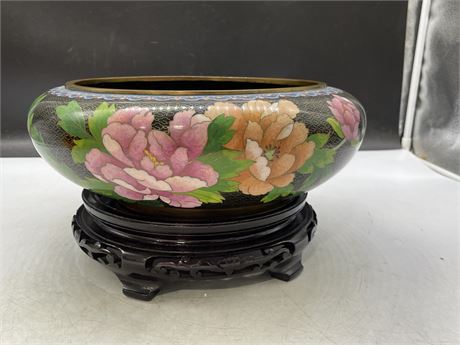 MASSIVE HEAVY CHINESE EARLY CLOISONNÉ BOWL ON STSND (12”x6”)