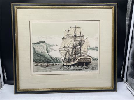 ALAN JAY GAINES SIGNED DATED COLOURED ETCHING THE COLUMBIA WITH COA 25”x22”
