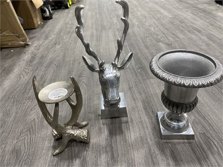 3 SILVER COLORED CANDLEHOLDERS/DISPLAYS