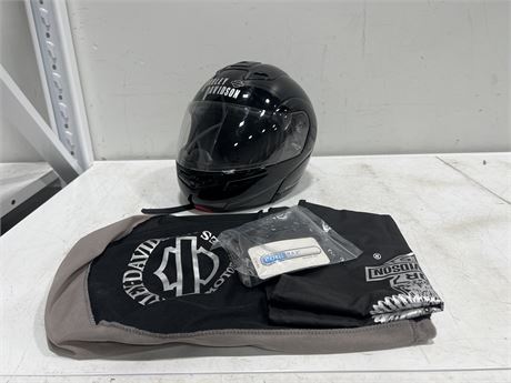 HARLEY DAVIDSON MOTORCYCLE HELMET W/ COVER BAG & ECT