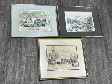 3 SIGNED PRINTS BY SAME ARTIST (20”x17”)