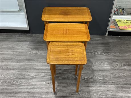 3 MCM TEAK NESTING TABLES MADE IN NORWAY (20” tall)