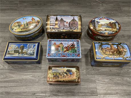 EMBOSSED GERMANY BISCUIT TINS (LARGEST IS 12”X7”)
