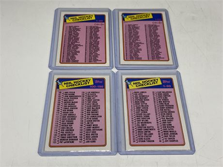 4 MINT 1988 NHL CHECKLISTS (2 OPC & 2 TOPPS) SEE DESCRIPTION FOR MORE DETAILS