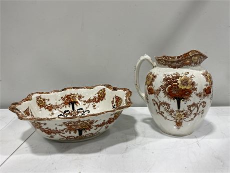 LARGE VINTAGE BASIN & JUG IN GREAT CONDITION (Basin is 16” wide)