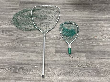 2 LIKE NEW LIGHT WEIGHT FISHING NETS (LARGEST IS 18”X44”)