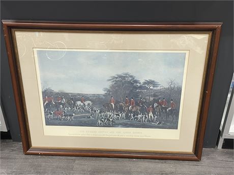LARGE ANTIQUE FRAMED SIR RICHARD SUTTON & THE QUORN HOUNDS 40”x30”