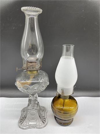 DOMINION BULLSEYE OIL LAMP 1913-1925 (19”) & AMBER OIL LAMP
