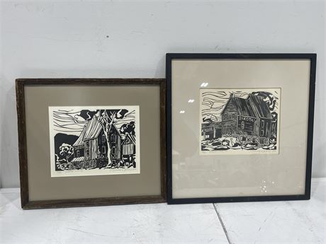 2 GERARD BRENDER & BRANMS WOODCUT SIGNED NUMERED PRINTS (LARGEST 15”x15”)