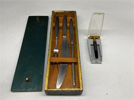 VINTAGE SHAWFIELD CUTLERY SET & GOLD PLATED RAZOR