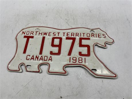 NORTHWEST TERRITORIES 1981 BEAR LICENSE PLATE