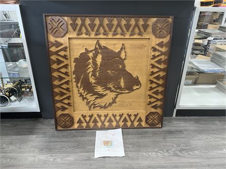 CARVED WOOD PANEL OF A BOAR - FROM SONIC 2 MOVIE SET