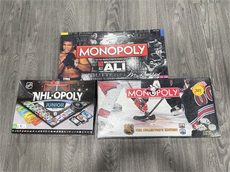 3 SPORTS MONOPOLY GAMES