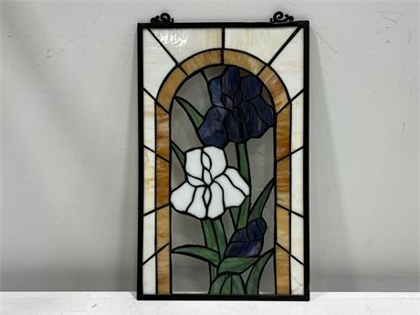 VINTAGE STAINED GLASS PIECE - HAS CRACKS (11”x18”)