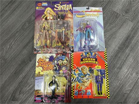 4 NEW/SEALED FIGURES - SINTHIA, CHEETAH, MORTICIA & SPIN