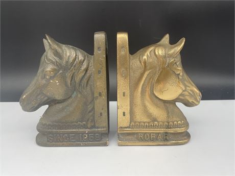 VINTAGE HEAVY BRASS HORSE HEAD BOOK ENDS 7” TALL