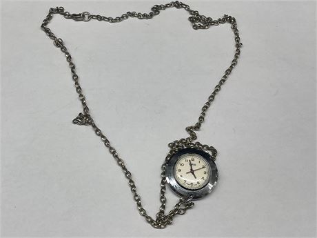 VINTAGE MECHANICAL SWISS PENDANT WATCH WITH CHAIN WORKING