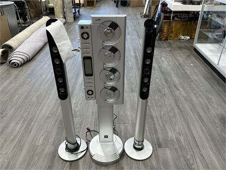 STANDING STEREO SYSTEM & SPEAKERS - AS IS (44” TALL)