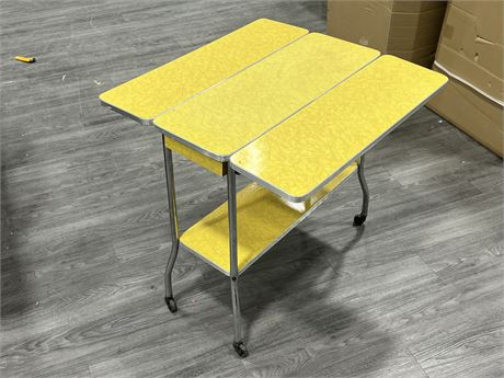 MID CENTURY YELLOW / CHROME ROLLING TABLE - COLLAPSABLE