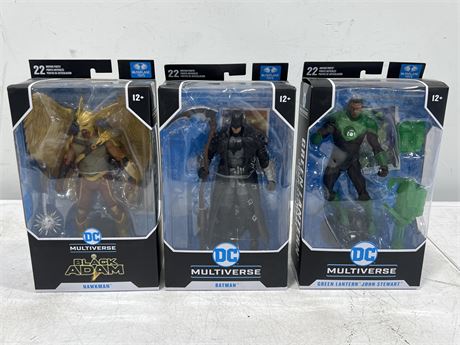 3 DC MULTIVERSE FIGURES IN BOX (10” tall)