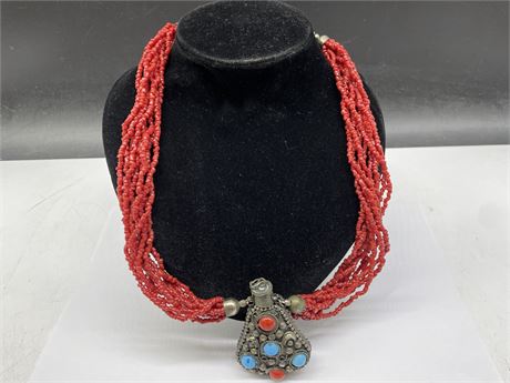 VERY ORNATE CORAL NECKLACE 23”