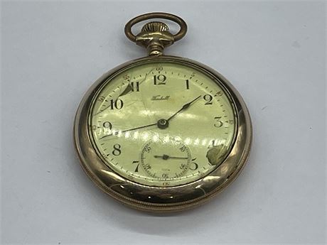 TISDALL POCKET WATCH 15 JEWELS MAY 1904 FORTUNE A.M.C. CO. GOLD FILLED