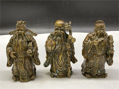 3 EARLY CHINESE BRONZE IMMORTAL FIGURES (5.5” TALL)