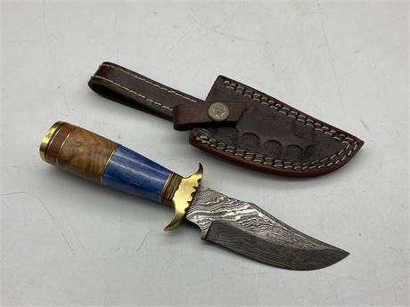 DAMASCUS KNIFE W/ SHEATH (4” long)