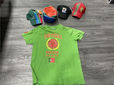 2010 SOUTH AFRICA WORLD CUP LOT INCLUDING HATS, BALL, SHIRT