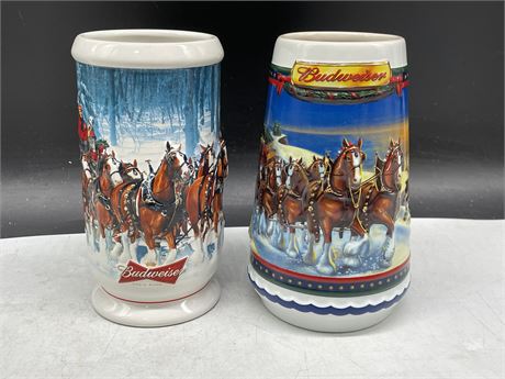 2 BUDWEISER BEER STEINS - 2002 “GUIDING THE WAY HOME” & 2007 “WINTERS CALM”
