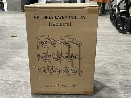 (NEW) PP THREE-LAYER TROLLEY SET OF 2 IN BOX BLACK