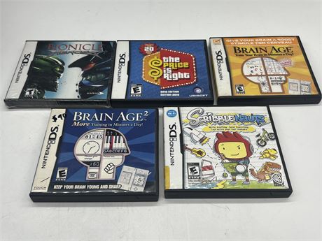 5 DS GAMES W/INSTRUCTIONS - GOOD CONDITION