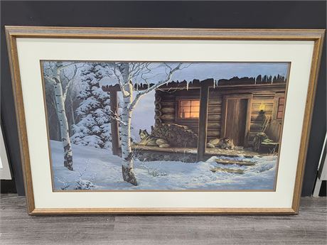 LARGE FRAMED JORGE MAYOL SIGNED NUMBERED MOUNTAIN RETREAT PRINT WITH COA 41"X27"