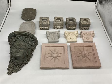 LOT OF HAND CAST STONE DECOR MADE IN BC