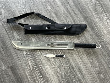 STAINLESS STEEL MACHETE (28”) W/THROWING KNIFE