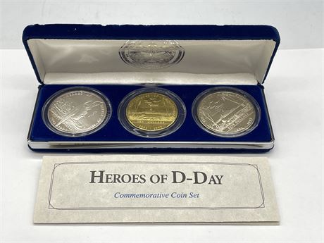HEROES OF D-DAY COMMEMORATIVE COIN SET - INCLUDES $50 ONE TROY OZ SILVER COIN