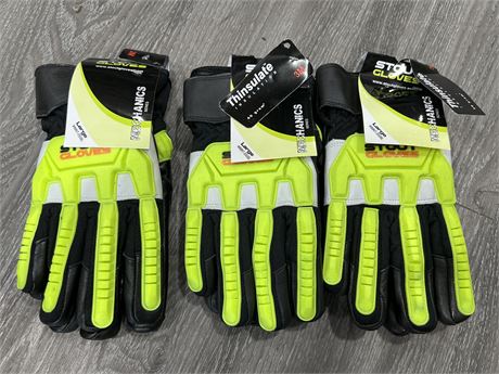 3 NEW PAIRS OF STOUT THINSULATE MECHANICS SERIES GLOVES - LARGE