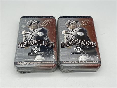 2 FACTORY SEALED UD 2001 PREMIERE EDITION TIGER WOODS COLLECTION TINS