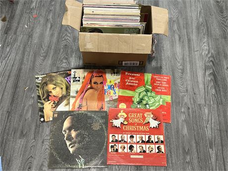 BOX OF MISC RECORDS - MANY XMAS - VARIOUS CONDITIONS