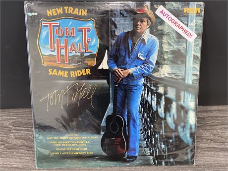 TOM T.HALL AUTOGRAPHED RECORD “NEW TRAIN-SAME RIDER” WITH COA