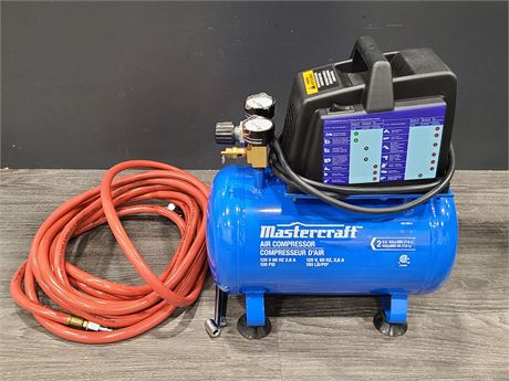 MASTERCRAFT 2 U S GALLON AIR COMPRESSOR IN BOX WITH FITTINGS