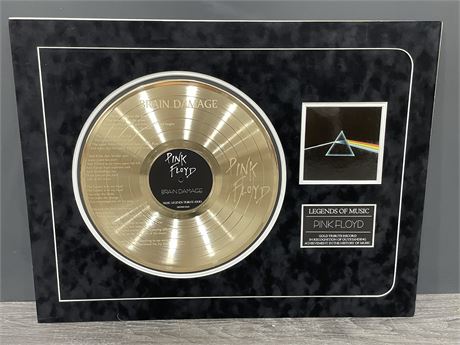 PINK FLOYD SPECTACULAR BLACK SUEDE MATTED GOLD RECORD DISPLAY (24”X18”)