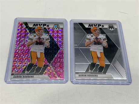 2020 AARON RODGERS BASE & PINK CAMO PRIZM CARDS