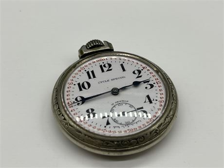 Urban Auctions - CYCLE SPECIAL 21 JEWEL STOP WATCH - NICKEL SILVER