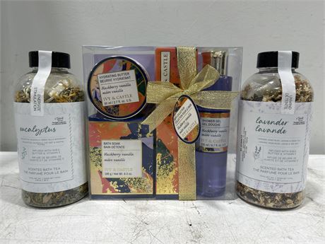IVY & CASTLE GIFT PACK AND 2 BOTTLES OF SCENTED BATH TEA