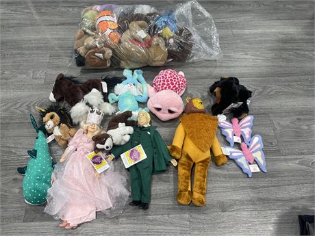 3 1988 WIZARD OF OZ DOLLS & ASSORTED PLUSHIES (MOST W/ TAGS)