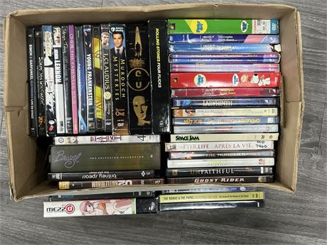 BOX OF DVDS - MUSIC RELATED, ANIME, ETC
