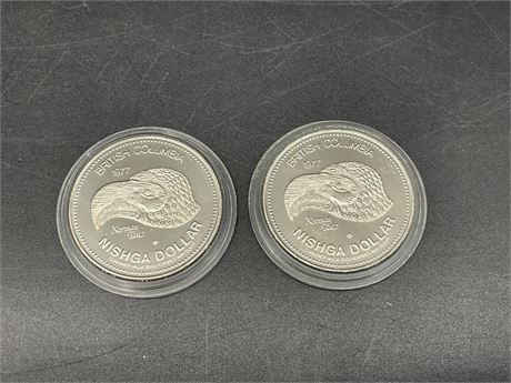 (2) 1977 CANADIAN $1 BC NISHGA MOUNTAIN COINS