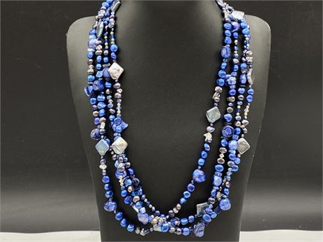 DECO 925 SILVER BLUE PEARL BEADED NECKLACE